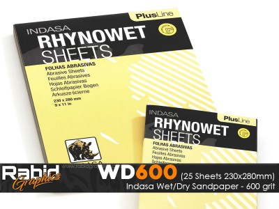 P600 Indasa Rhynowet Wet/Dry Paper - Pack of 25 sheets - 230mm x 280mm